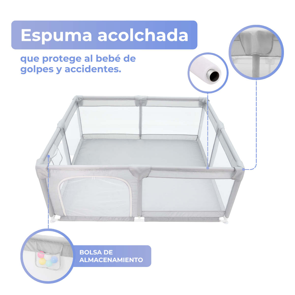 Foto 6 | Corral Para Bebé Aeiou Bc004 Plegable 150*180 Grande Gris