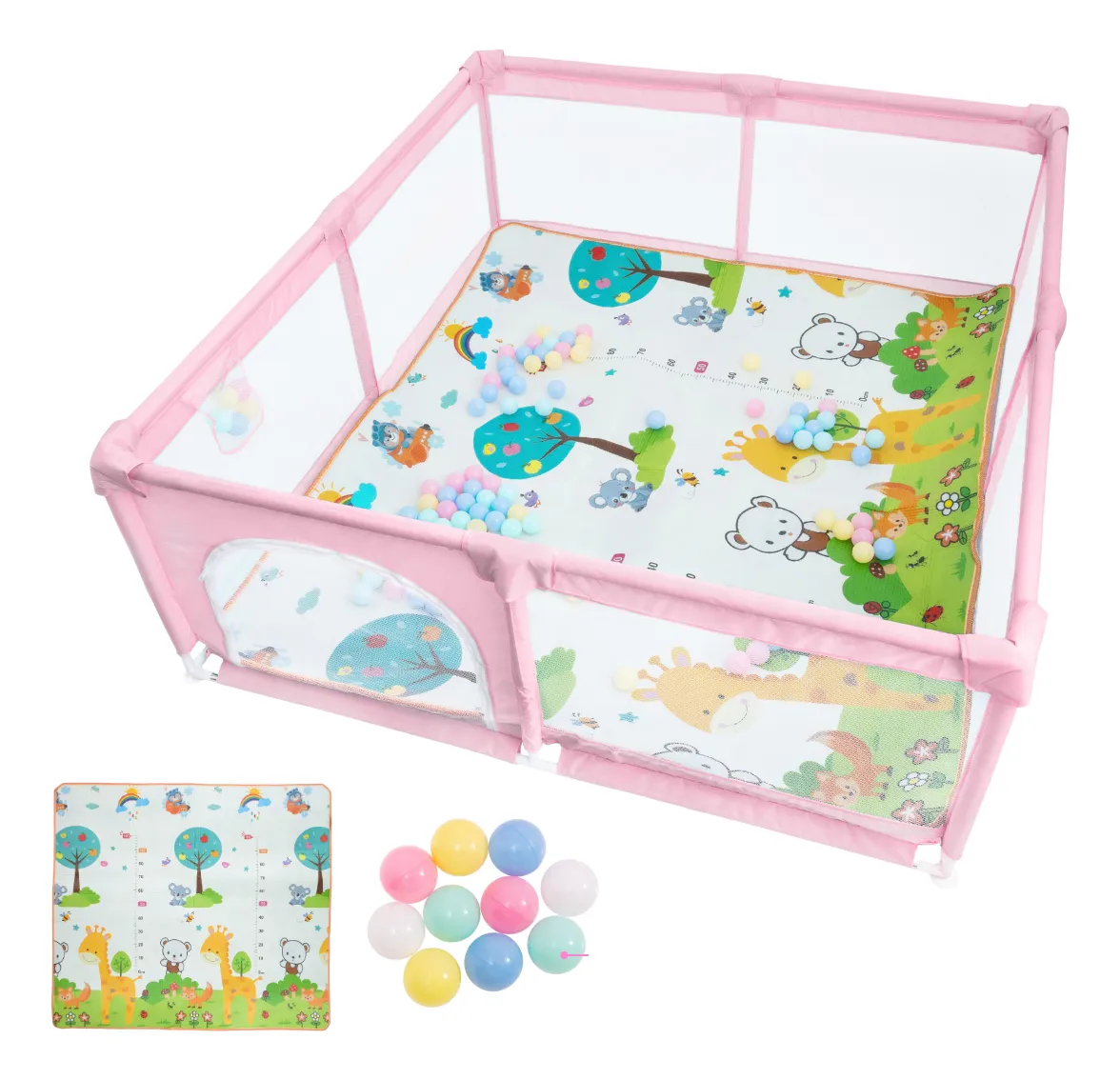 Corral Para Bebé Aeiou Bc004 180*200 De Juegos Plegable Rosa