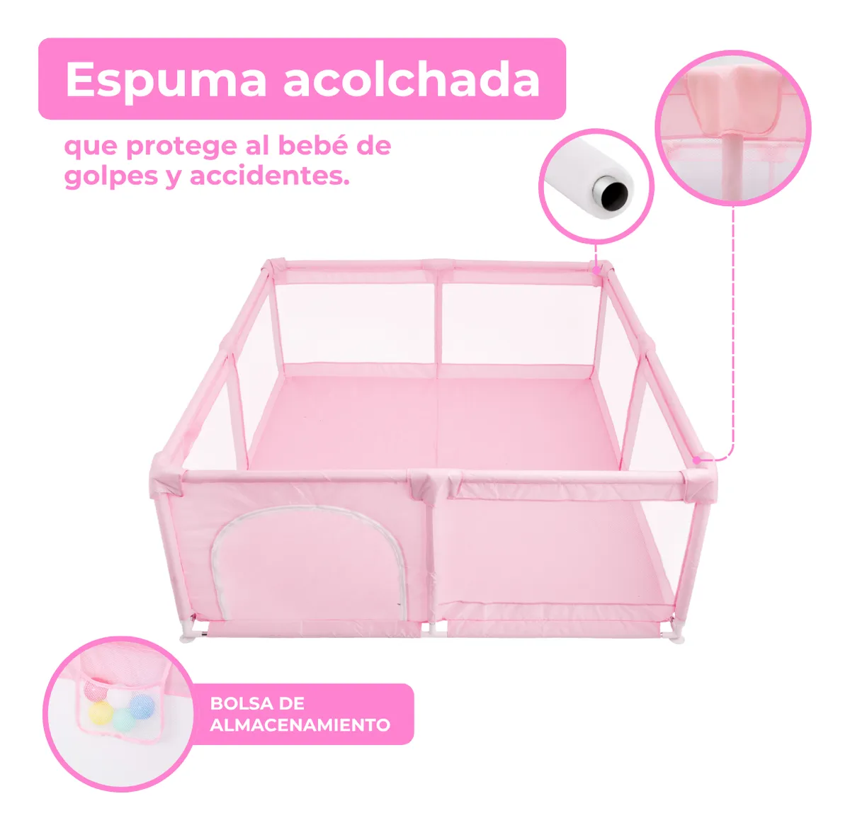 Foto 5 pulgar | Corral Para Bebé Aeiou Bc004 180*200 De Juegos Plegable Rosa
