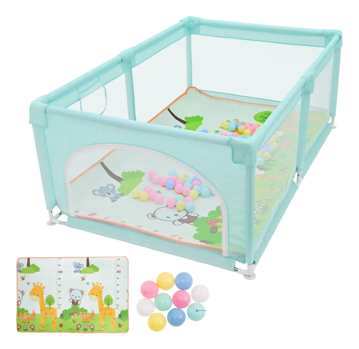 Corral Para Bebé Aeiou Bc004 Plegable De Seguridad 120*180 Azul/verde