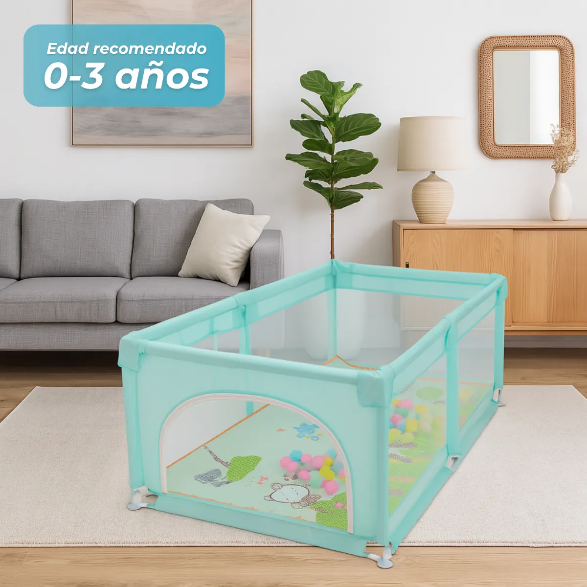 Foto 6 pulgar | Corral Para Bebé Aeiou Bc004 Plegable De Seguridad 120*180 Azul/verde