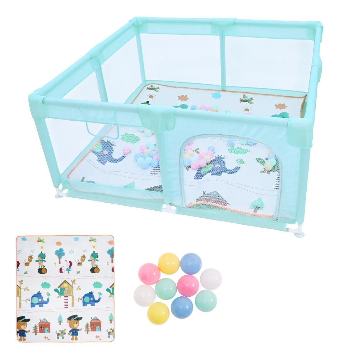 Corral Para Bebé Aeiou Bc004 150*150 Plegable De Juego Verde