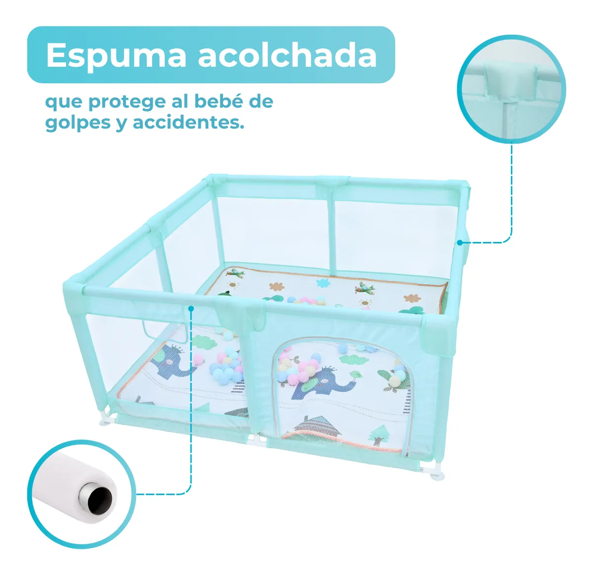Foto 4 pulgar | Corral Para Bebé Aeiou Bc004 150*150 Plegable De Juego Verde