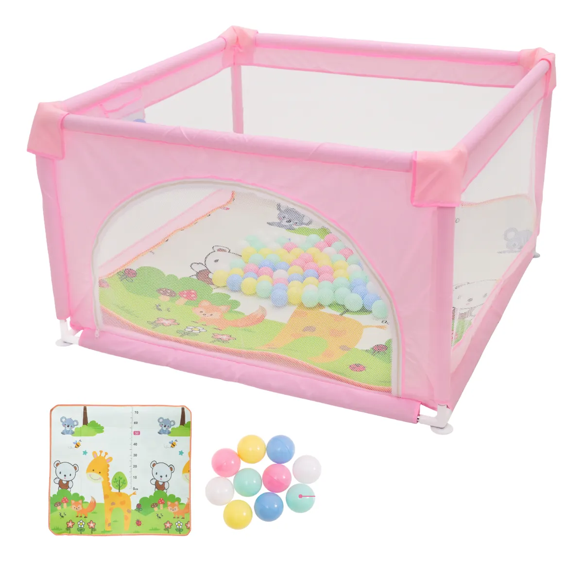 Corral Para Bebé Aeiou Bc004 Plegable 120*120 Cm Accesorios Rosa