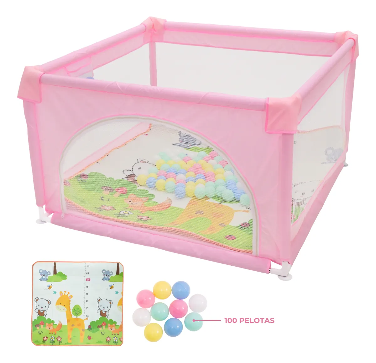 Foto 2 | Corral Para Bebé Aeiou Bc004 Plegable 120*120 Cm Accesorios Rosa