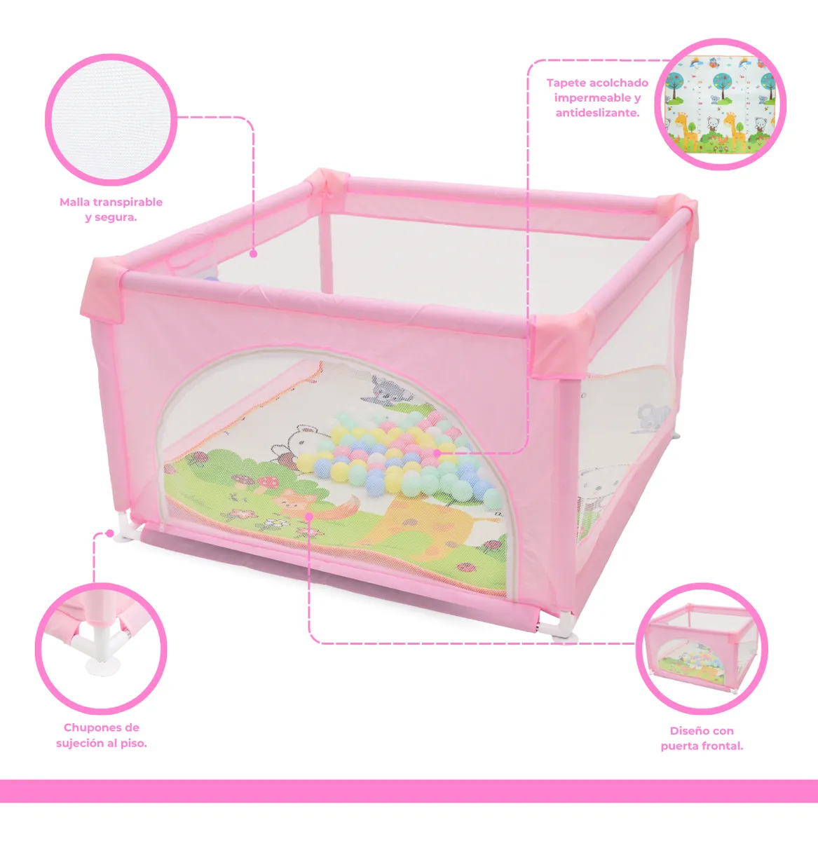 Foto 5 pulgar | Corral Para Bebé Aeiou Bc004 Plegable 120*120 Cm Accesorios Rosa