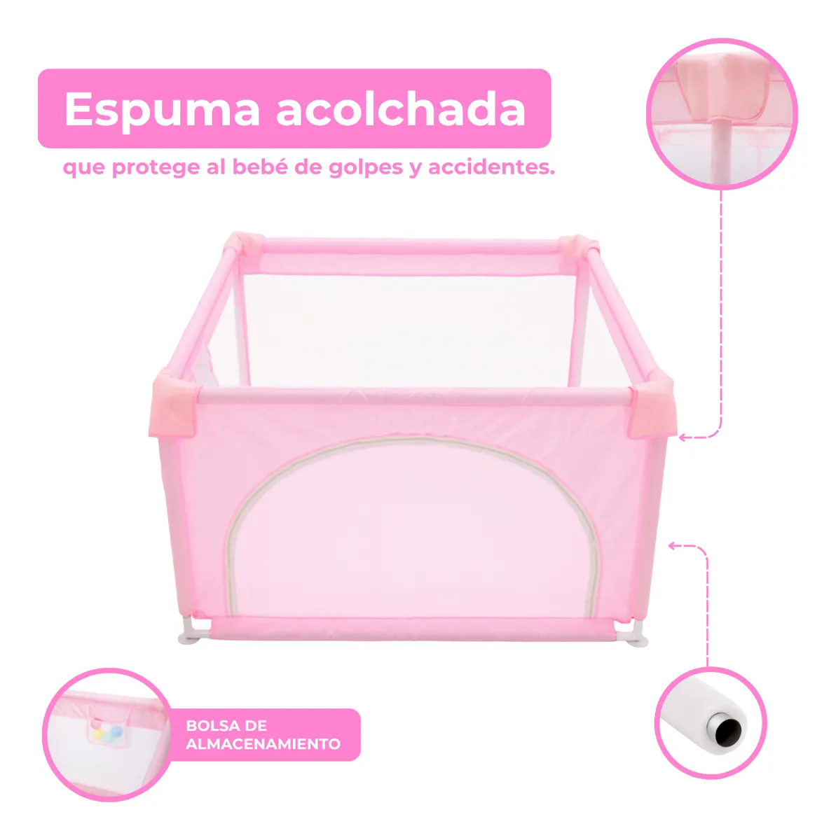 Foto 6 pulgar | Corral Para Bebé Aeiou Bc004 Plegable 120*120 Cm Accesorios Rosa