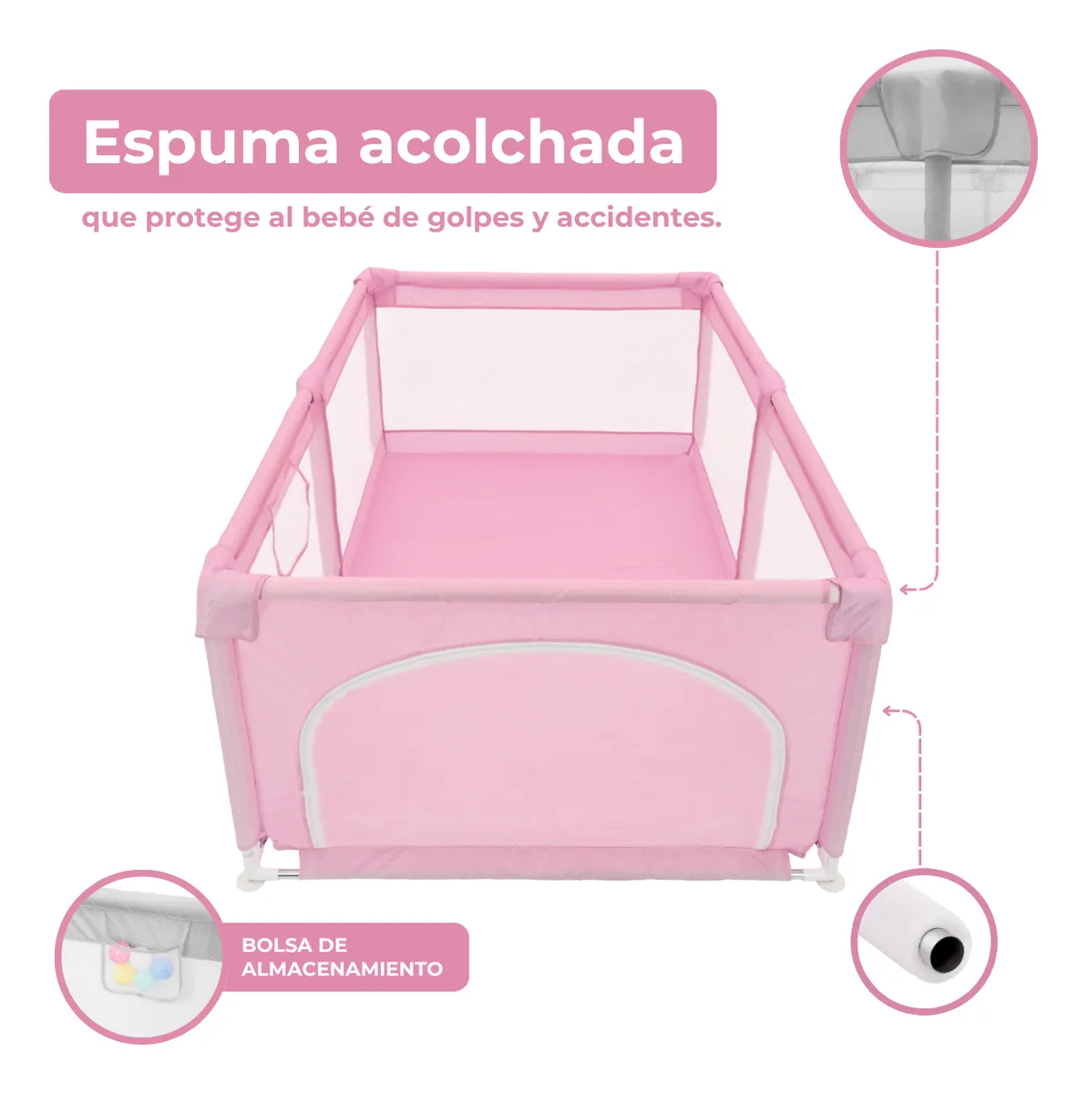 Foto 4 | Corral Para Bebé Aeiou Bc004 Plegable De Seguridad 120*180 Rosa