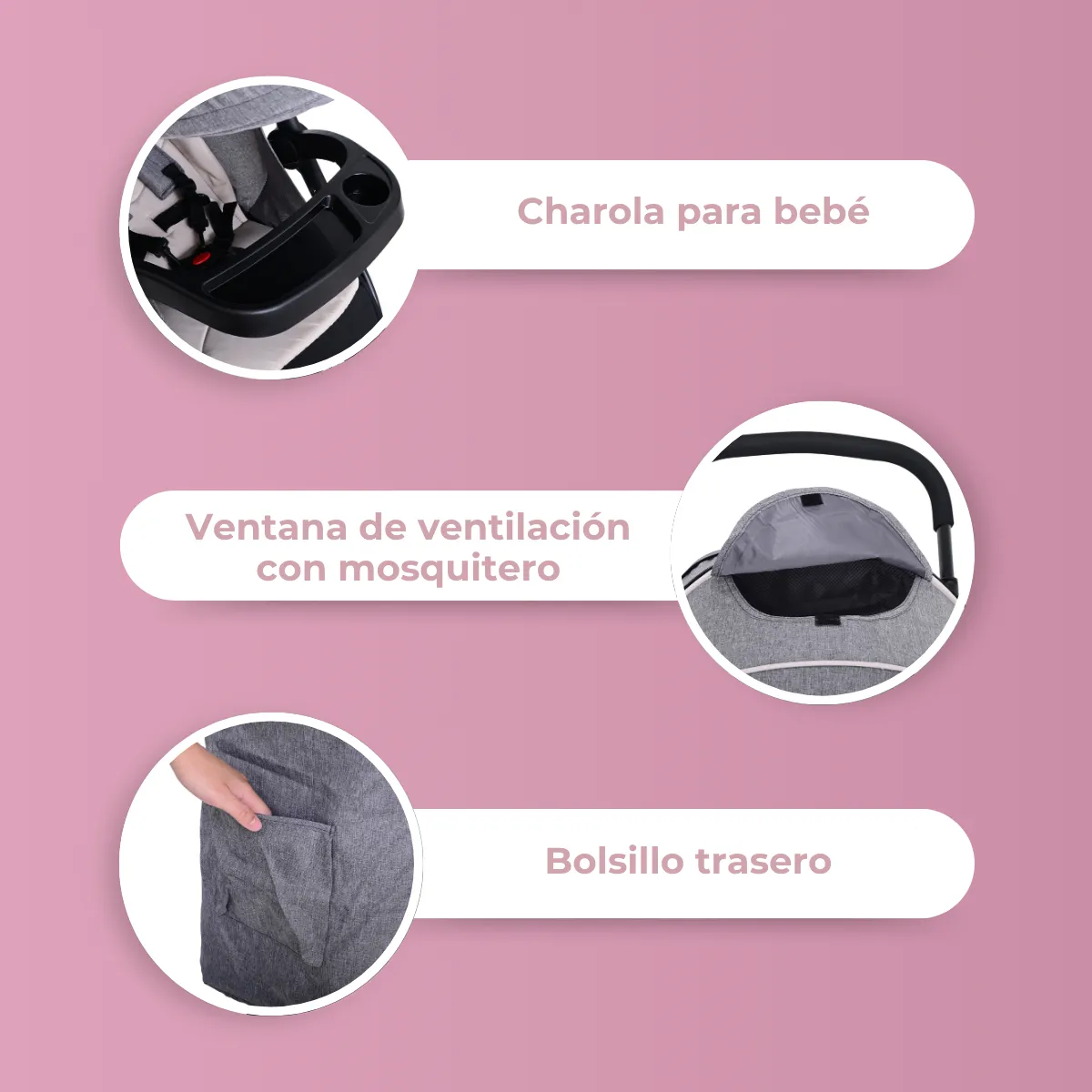 Foto 3 pulgar | Carriola Para Bebé Aeiou Francia Reclinable Con 3 Llantas Beige