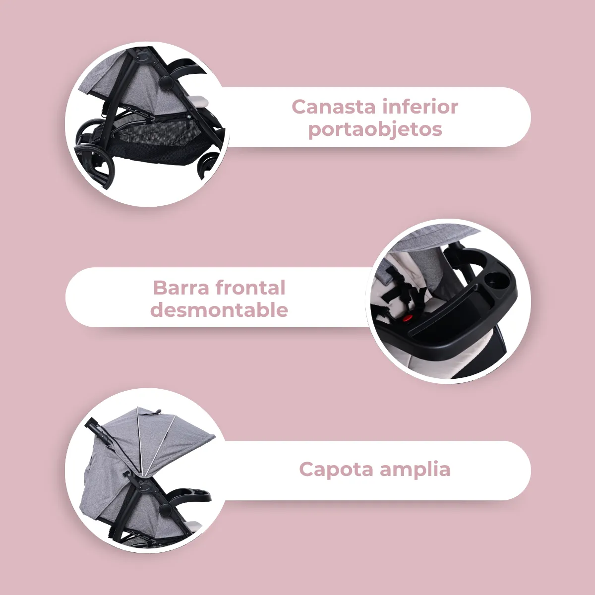 Foto 4 pulgar | Carriola Para Bebé Aeiou Francia Reclinable Con 3 Llantas Beige