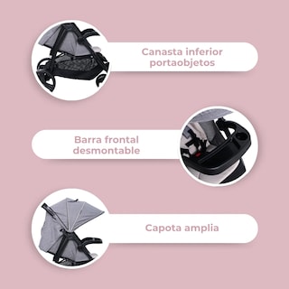 Foto 3 | Carriola Para Bebé Aeiou Francia Reclinable Con 3 Llantas Beige