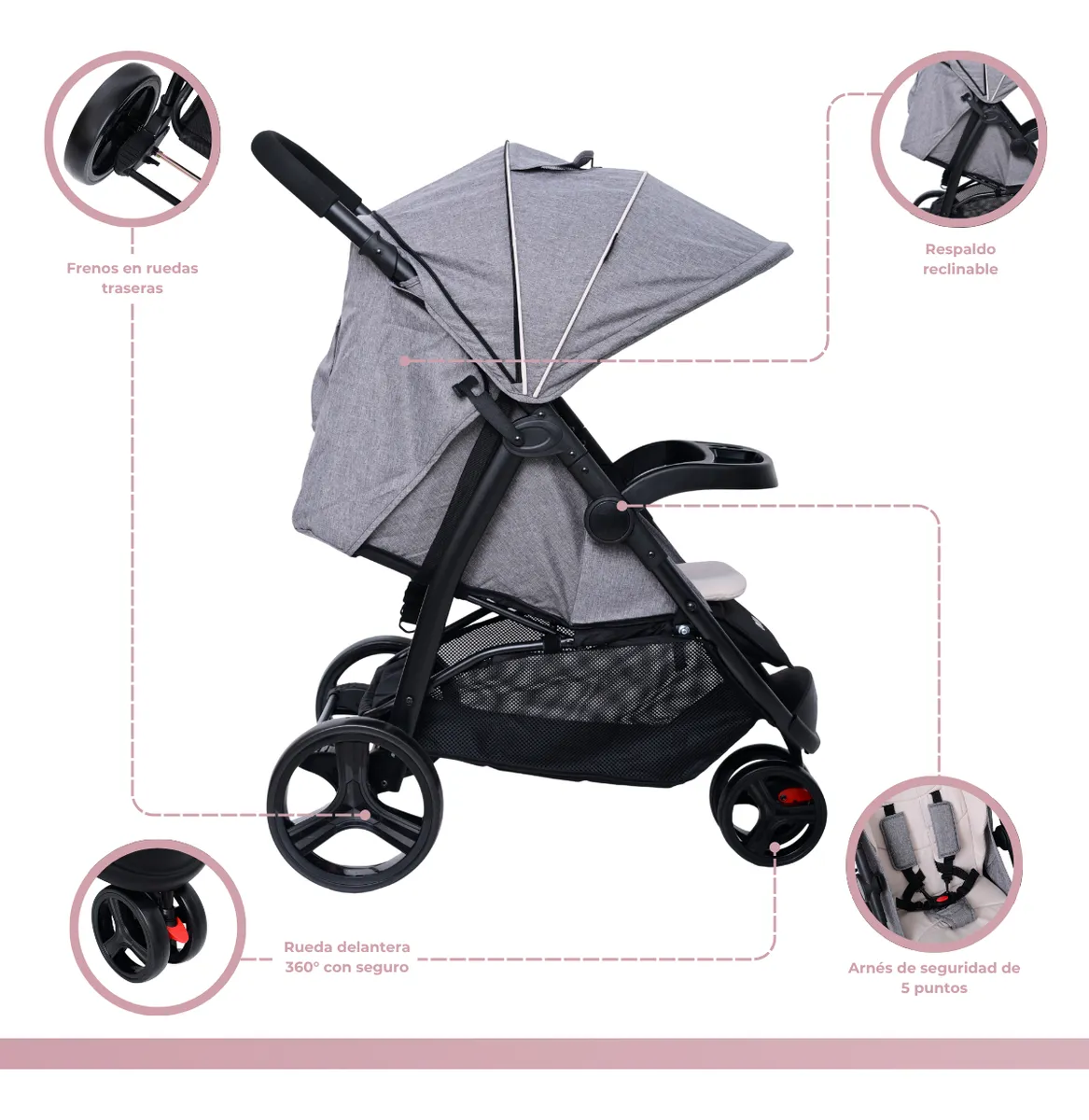 Foto 4 | Carriola Para Bebé Aeiou Francia Reclinable Con 3 Llantas Beige
