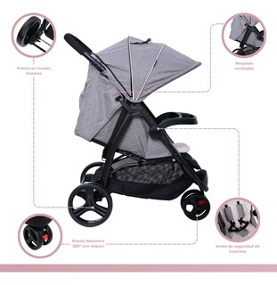 Foto 4 | Carriola Para Bebé Aeiou Francia Reclinable Con 3 Llantas Beige