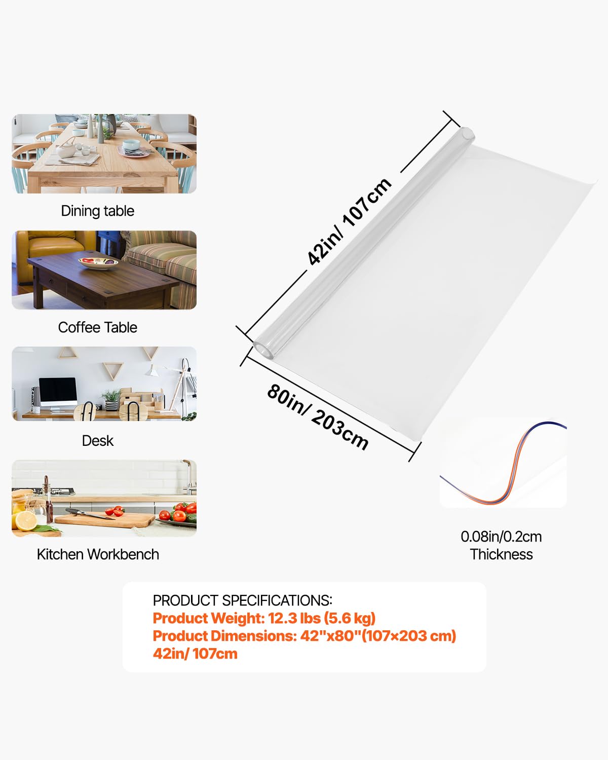 Foto 8 pulgar | Cubierta De Mesa Vevor De Plástico Pvc Transparente 107 X 203 X 0,2 Cm - Venta Internacional.