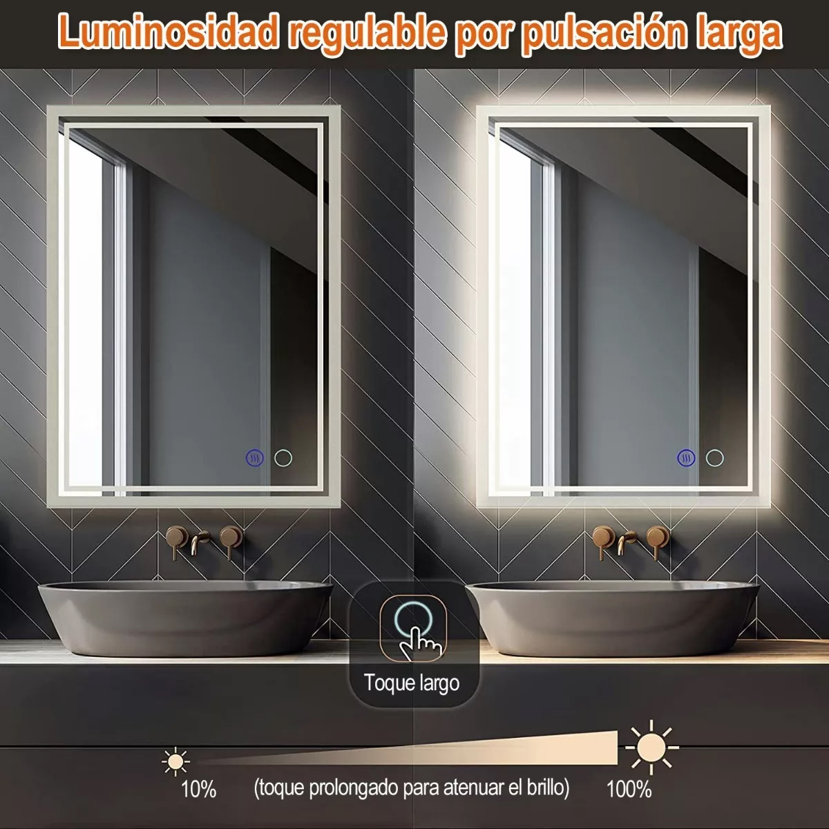 Foto 4 | Espejo Led Baño 50x70cm Touch 3 Modo Con Función Antivaho