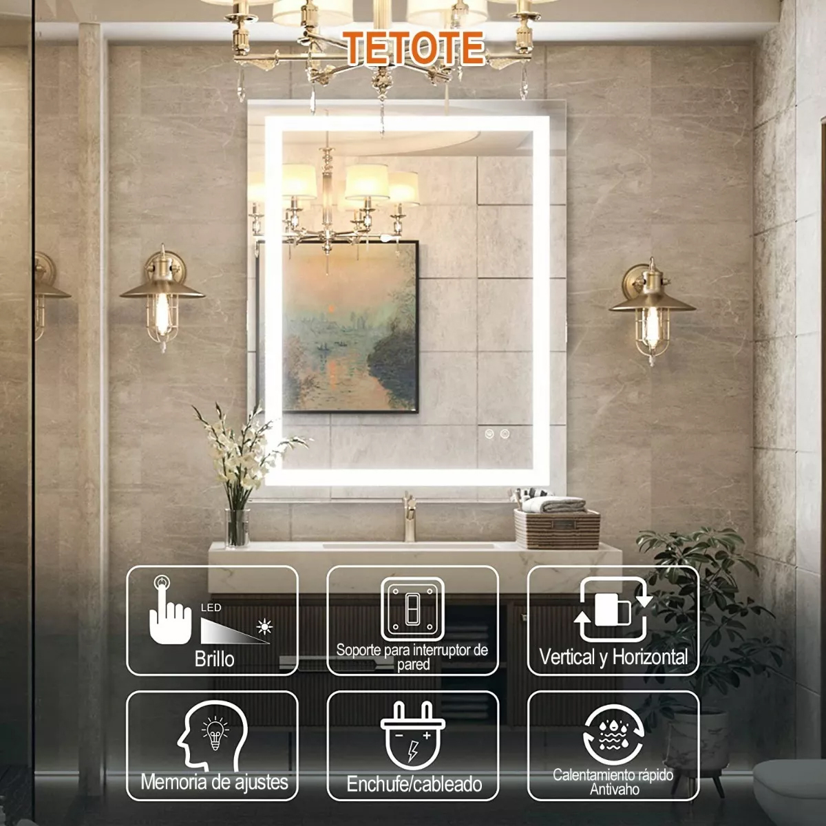 Foto 5 | Espejo Led Baño 50x70cm Touch 3 Modo Con Función Antivaho