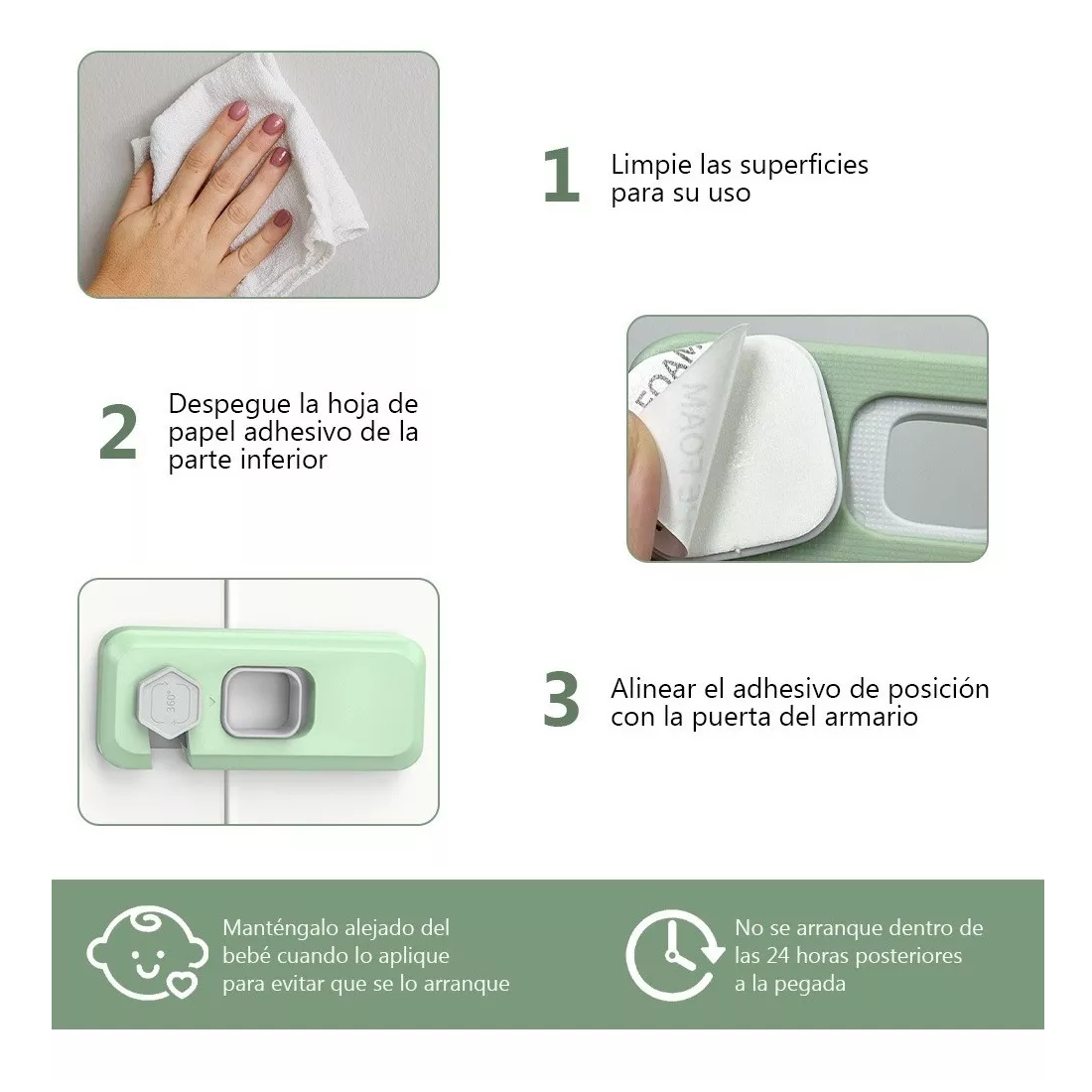 Foto 4 | Kit De 10 Seguros Para Gabinetes Y Cajones Belug color Verde Protección para Niños