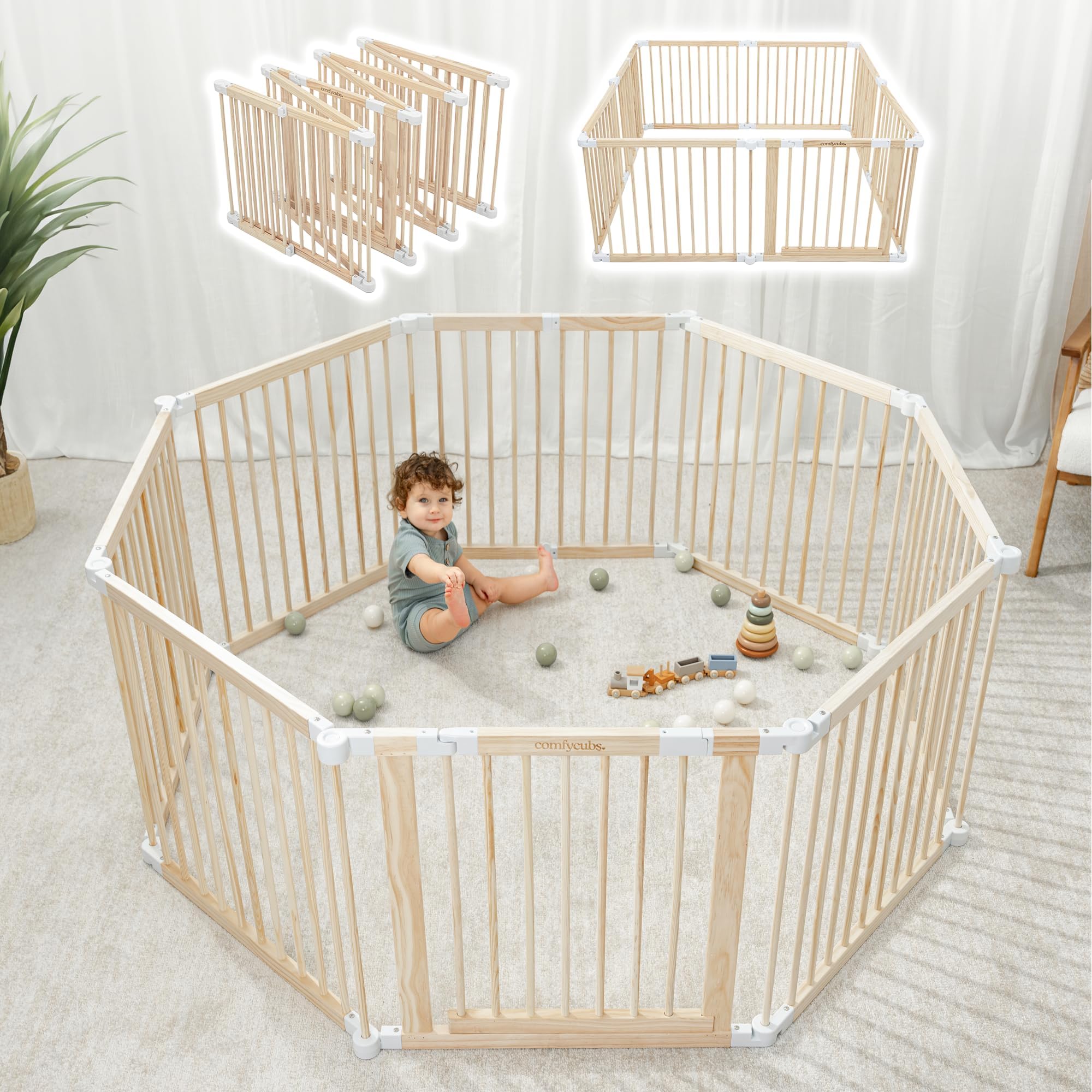 Baby Playpen & Baby Gate Comfy Cubs, Plegables, De Madera - Venta Internacional. $8,407