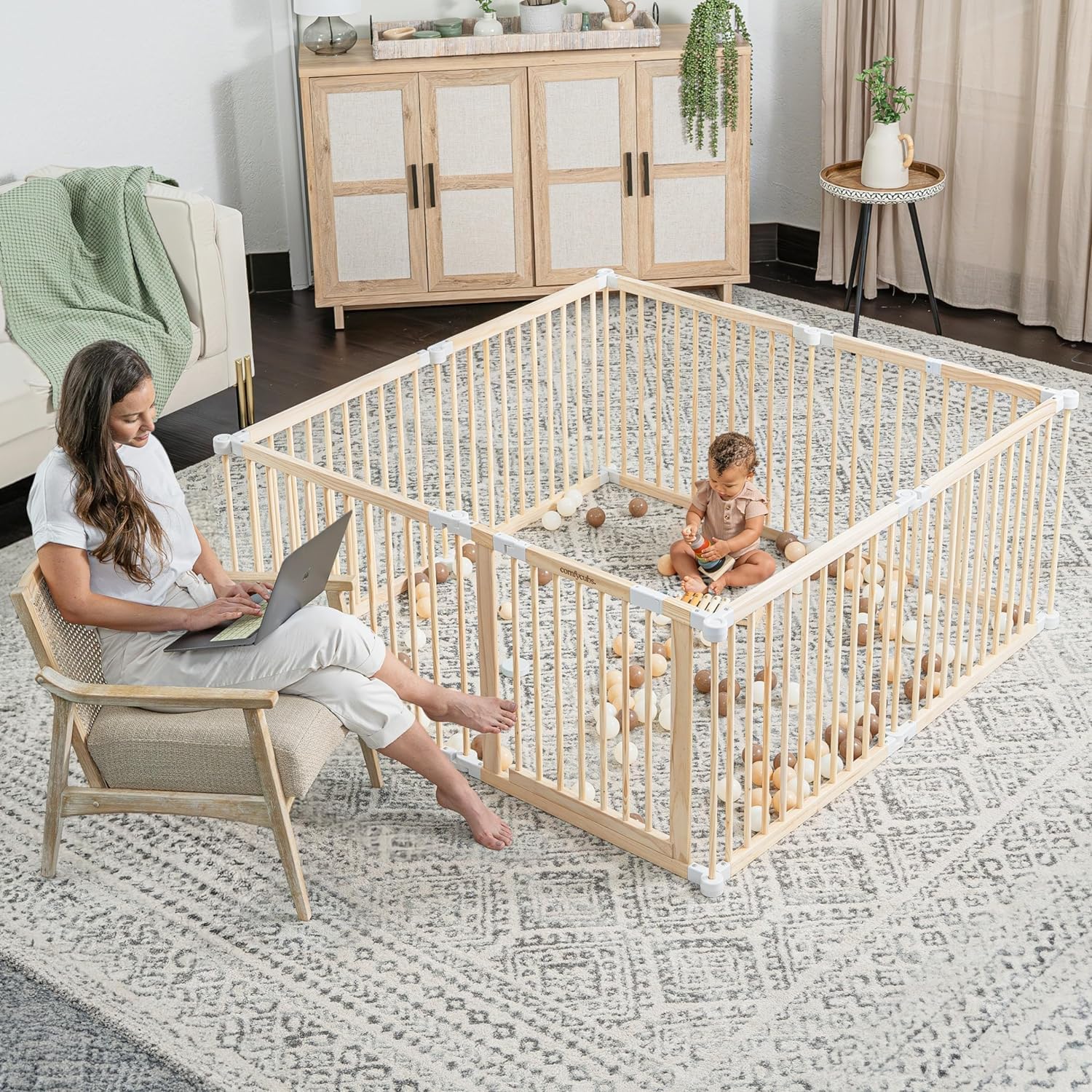 Foto 3 pulgar | Baby Playpen & Baby Gate Comfy Cubs, Plegables, De Madera - Venta Internacional.