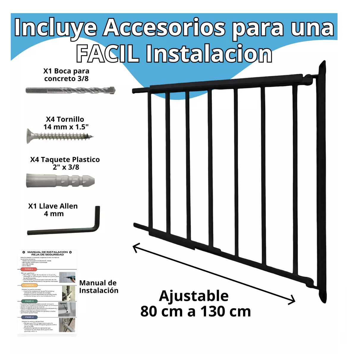 Foto 5 pulgar | Puerta Reja Seguridad Bebes Escaleras Mascotas Expandible Bb Negro