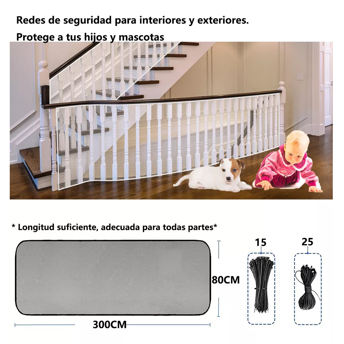 Foto 4 pulgar | Niños Mascota Red Malla Seguridad Para Escaleras Balcones Eo Safe Imports Esi-15850 Blanco