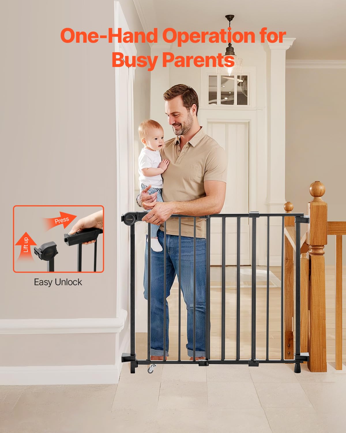 Foto 4 | Baby Gate Vevor Ajustable De 75 A 109,2 Cm De Ancho Y 71 Cm De Alto, Color Negro - Venta Internacional.