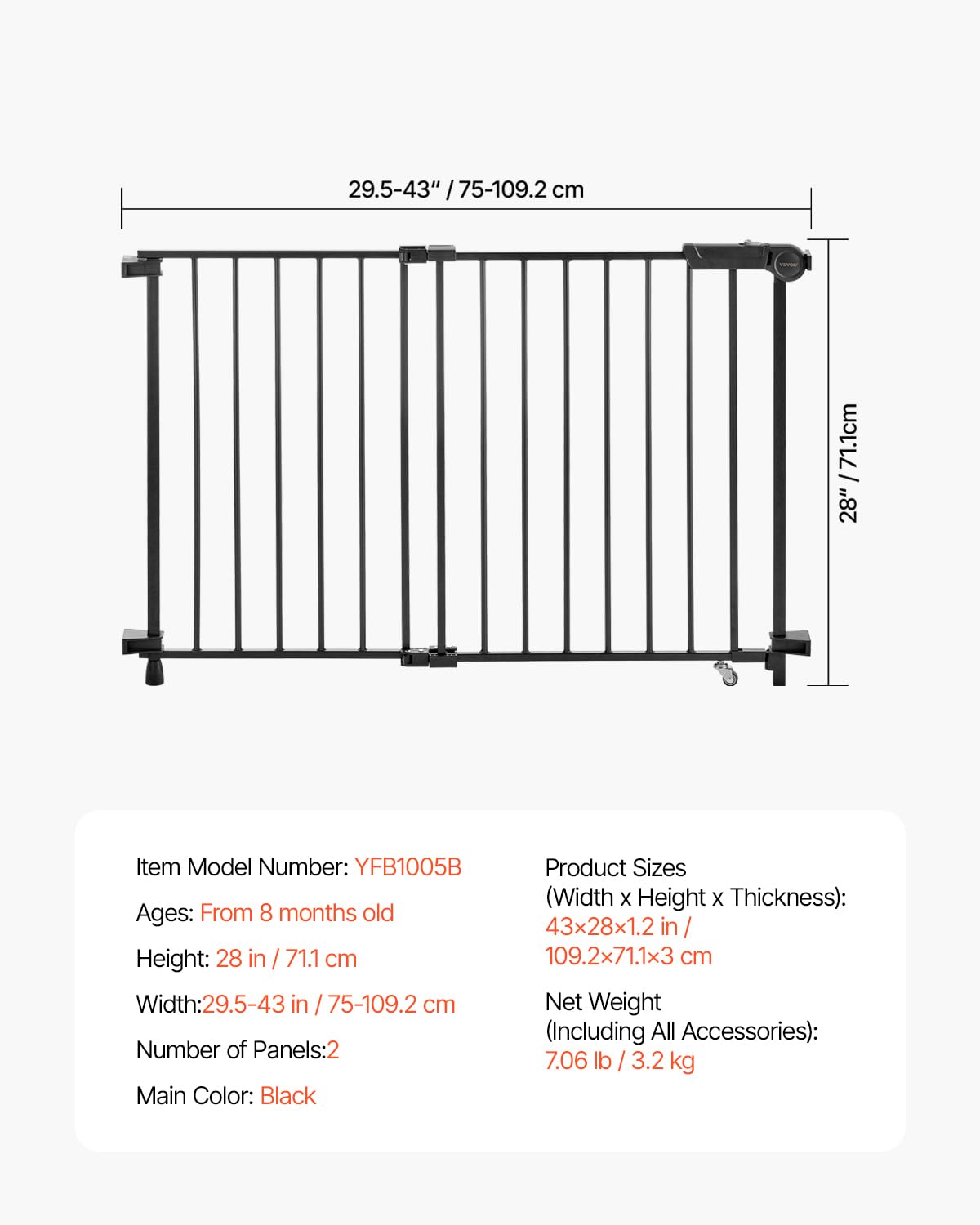 Foto 8 pulgar | Baby Gate Vevor Ajustable De 75 A 109,2 Cm De Ancho Y 71 Cm De Alto, Color Negro - Venta Internacional.