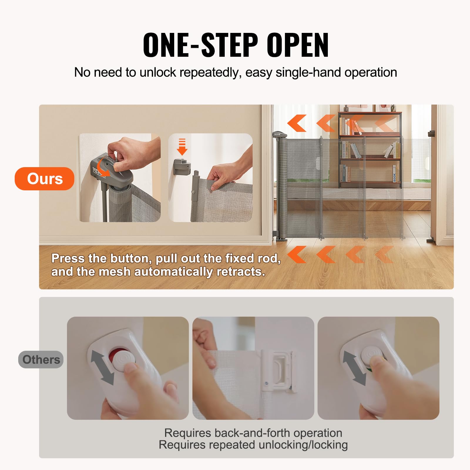 Foto 3 | Baby Gate Vevor Retráctil Para Escaleras De 86 A 152 Cm De Ancho Y 86 Cm De Alto - Venta Internacional.