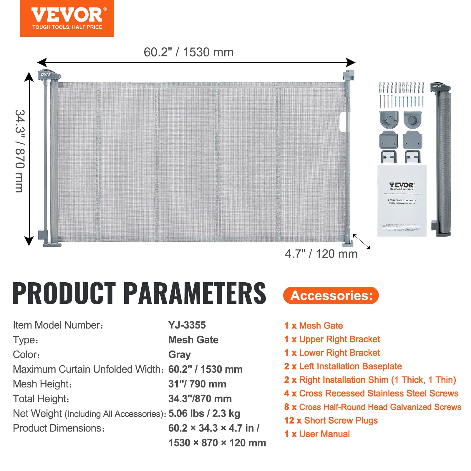 Foto 7 | Baby Gate Vevor Retráctil Para Escaleras De 86 A 152 Cm De Ancho Y 86 Cm De Alto - Venta Internacional.