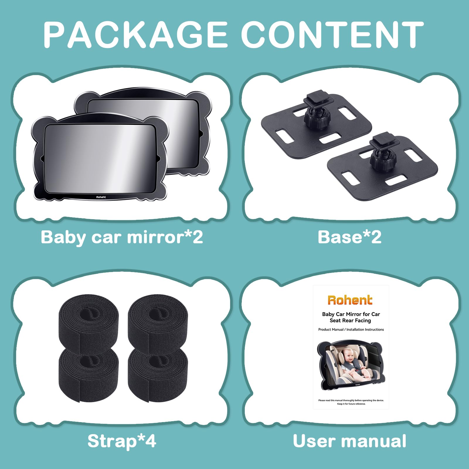 Foto 8 pulgar | Espejo De Coche Para Bebé Rohent, Ajustable 360°, Paquete De 2, Irrompible - Venta Internacional.