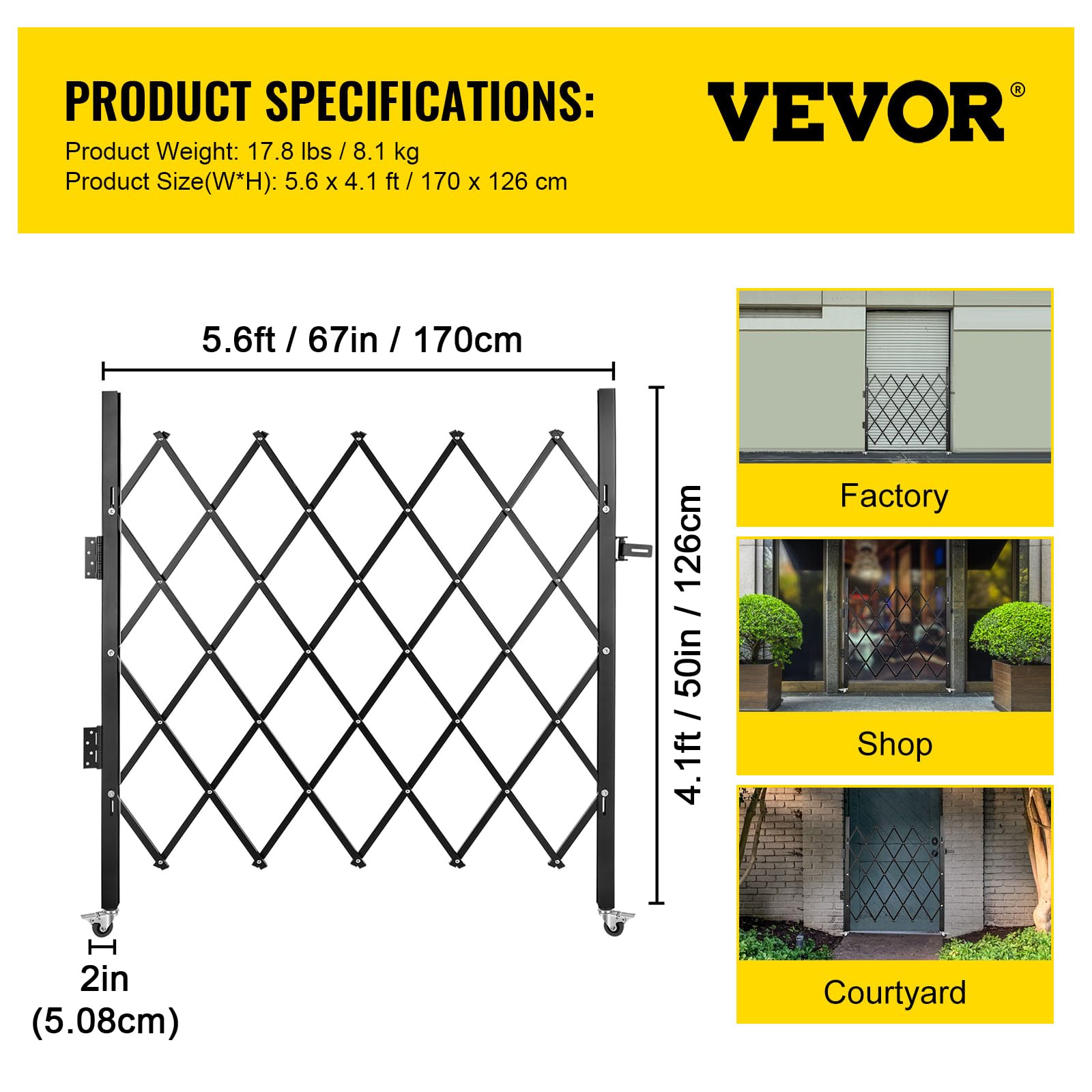 Foto 7 | Puerta De Seguridad Plegable Vevor Individual De 1,31 M De Alto X 1,68 M De Ancho, Acero - Venta Internacional.