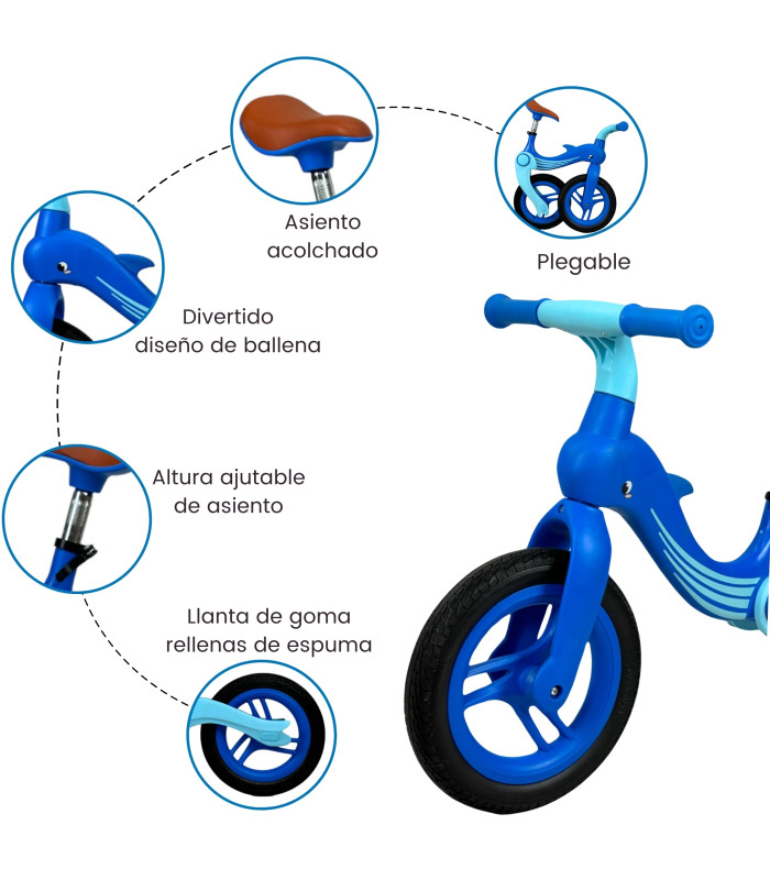 Foto 3 pulgar | Bicicleta de Equilibrio y Balance Llanta de Goma Plegable Azul