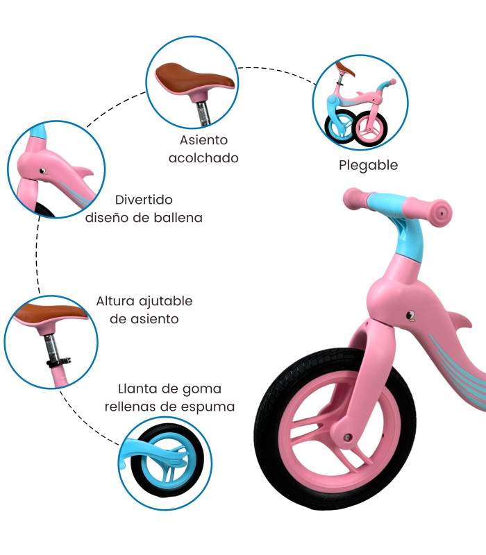 Foto 3 pulgar | Bicicleta de Equilibrio y Balance Llanta de Goma Plegable Rosa