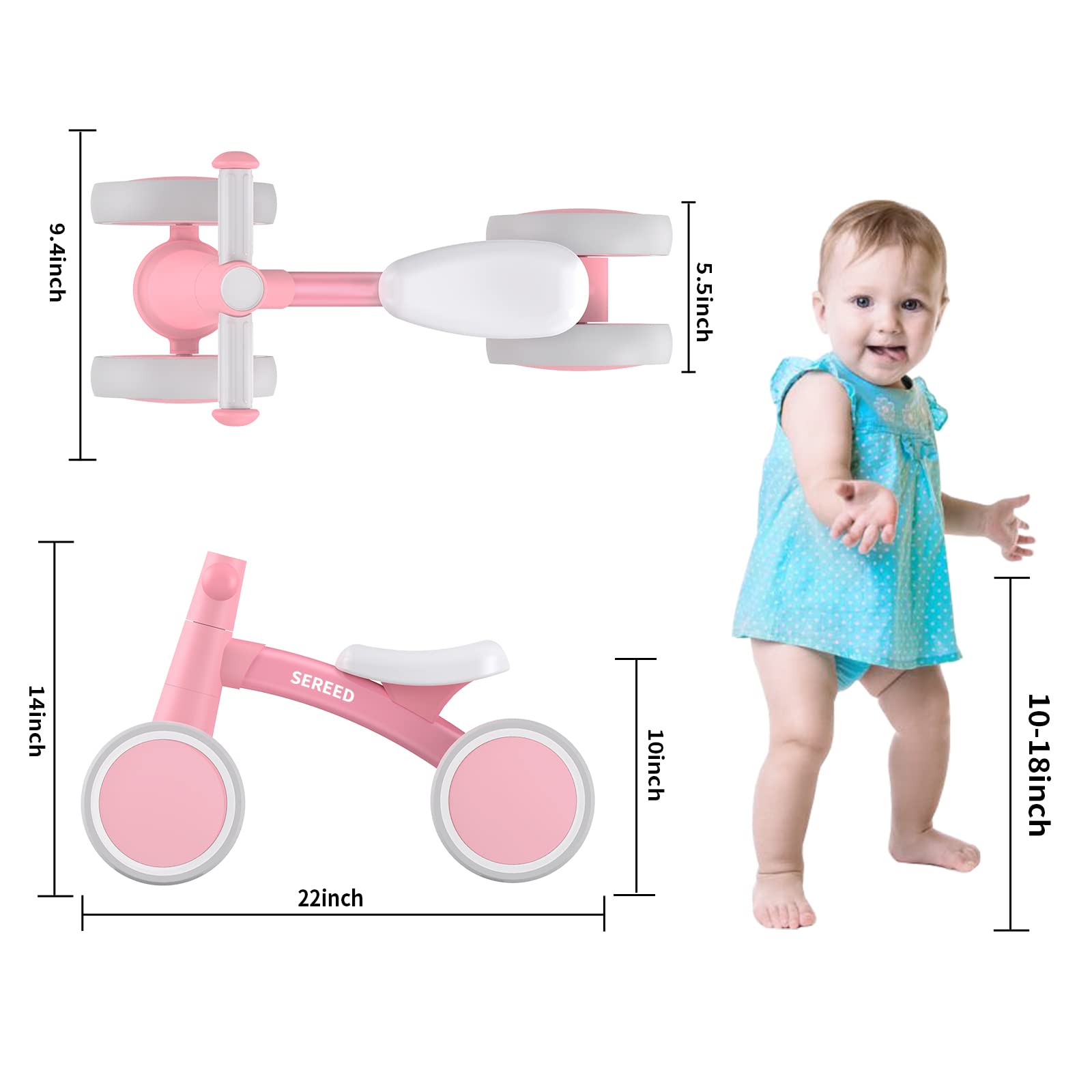 Foto 3 pulgar | Bicicleta Balance Sereed Baby Para Niños Y Niñas De 1 Año, Color Rosa - Venta Internacional.