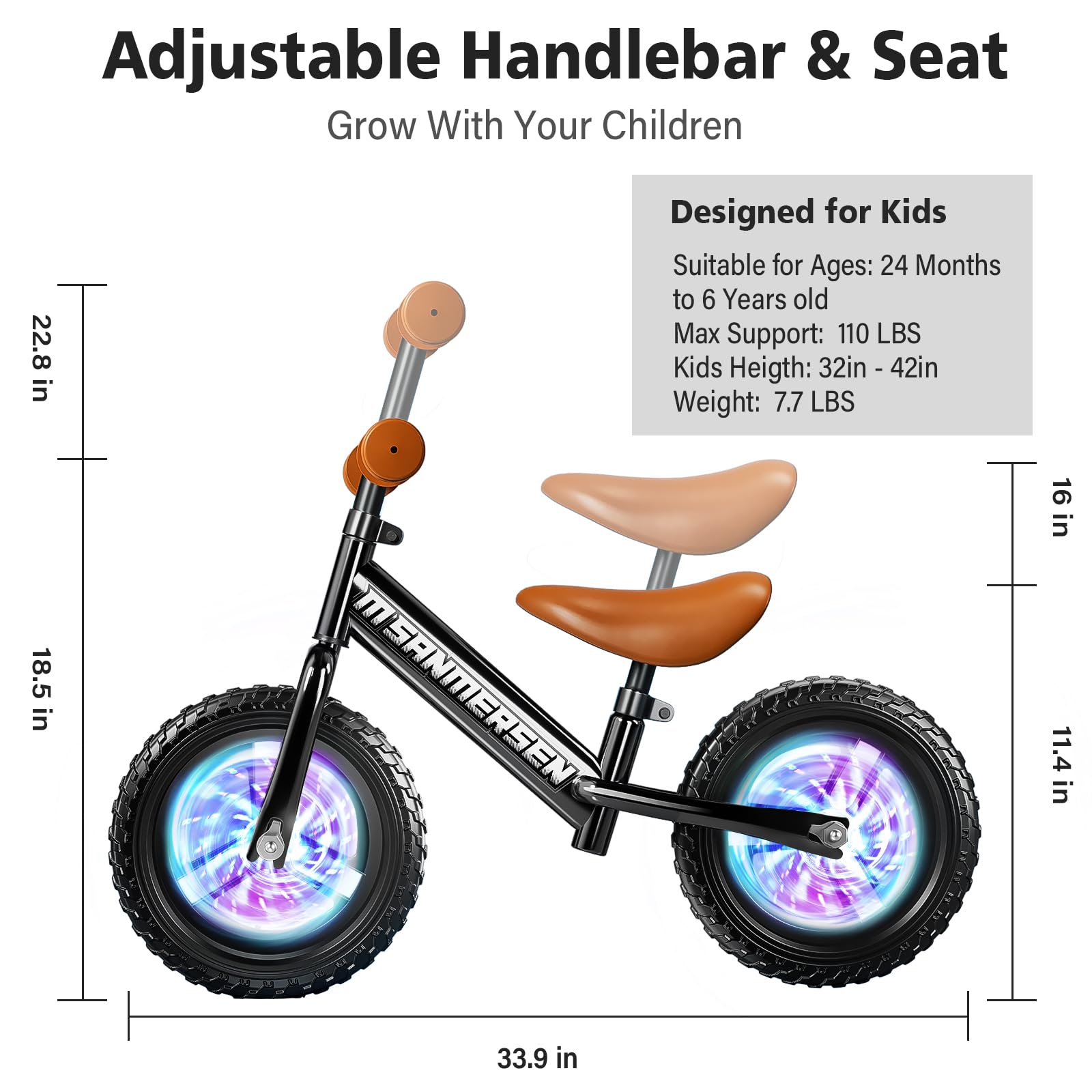 Foto 3 | Bicicleta Balance M Sanmersen Con Iluminación Colorida De 2 A 5 Años - Venta Internacional.