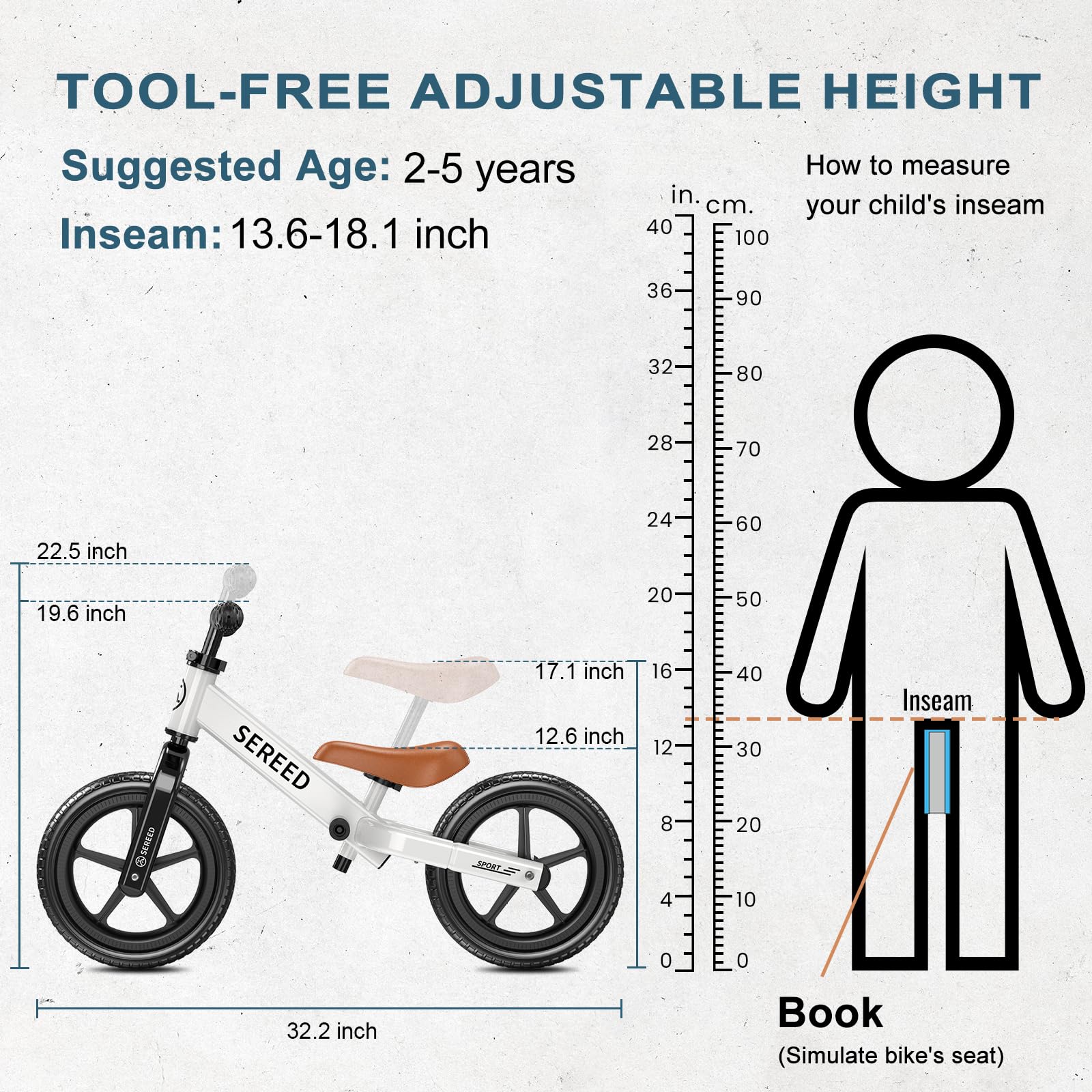 Foto 4 pulgar | Bicicleta Balance Bike Sereed Para Niños De 2 A 5 Años  Sin Herramientas  Ajustable  Blanca - Venta Internacional.