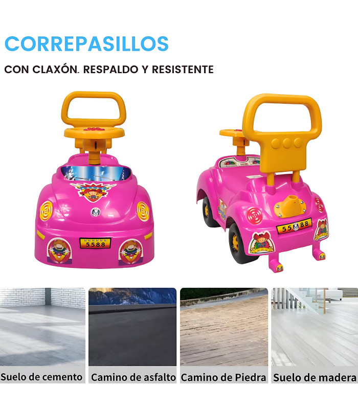 Foto 4 pulgar | Coche Montable Correpasillos Genérico IS-777-A Rosa Deportivo con Respaldo y Claxon