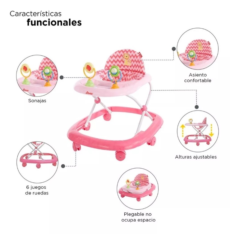 Foto 3 pulgar | Andadera D Bebé Zoo Rosa Altura Ajustable
