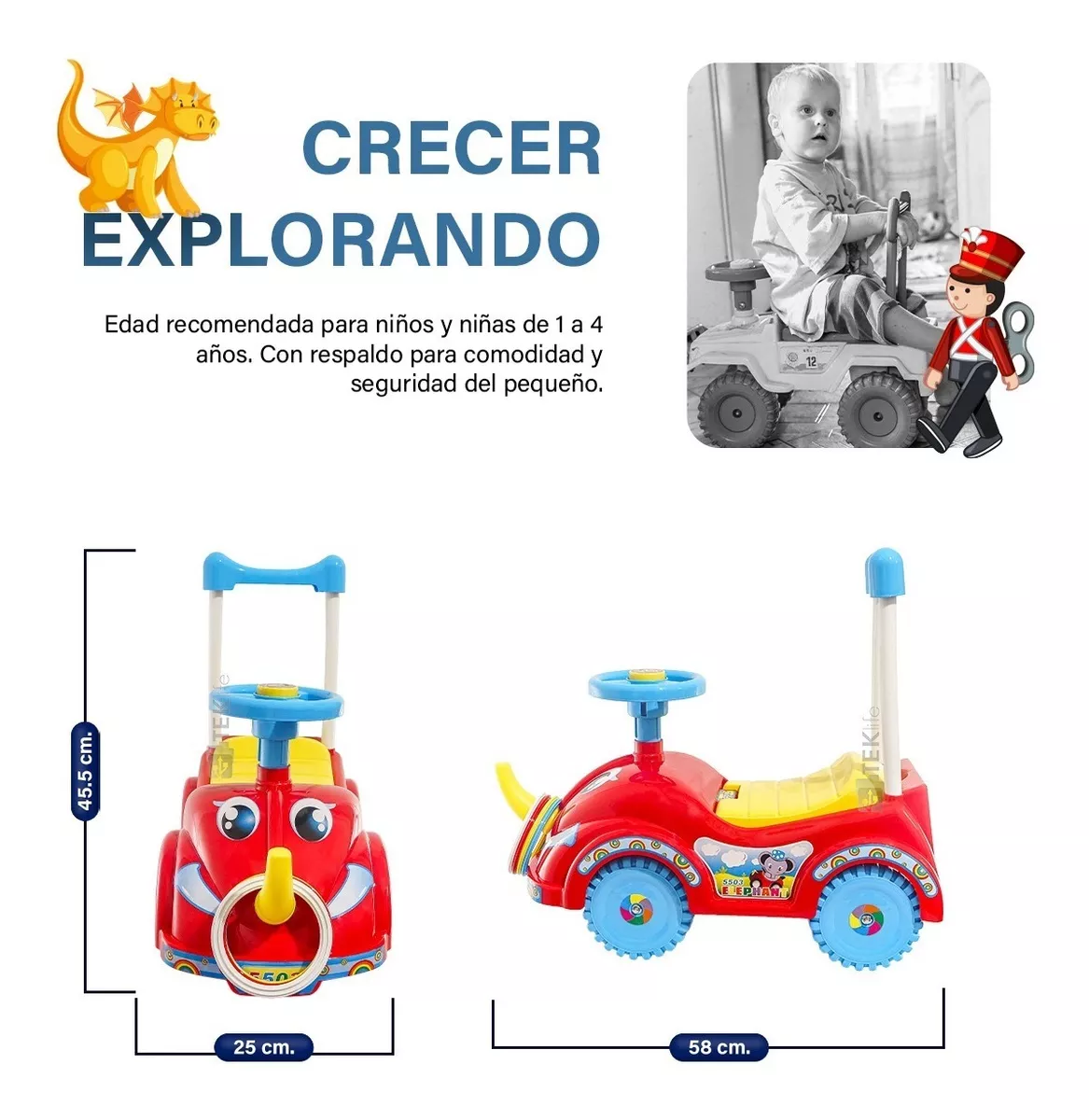 Foto 5 | Carro Montable Mytoy Elefante Push para Bebe Rojo