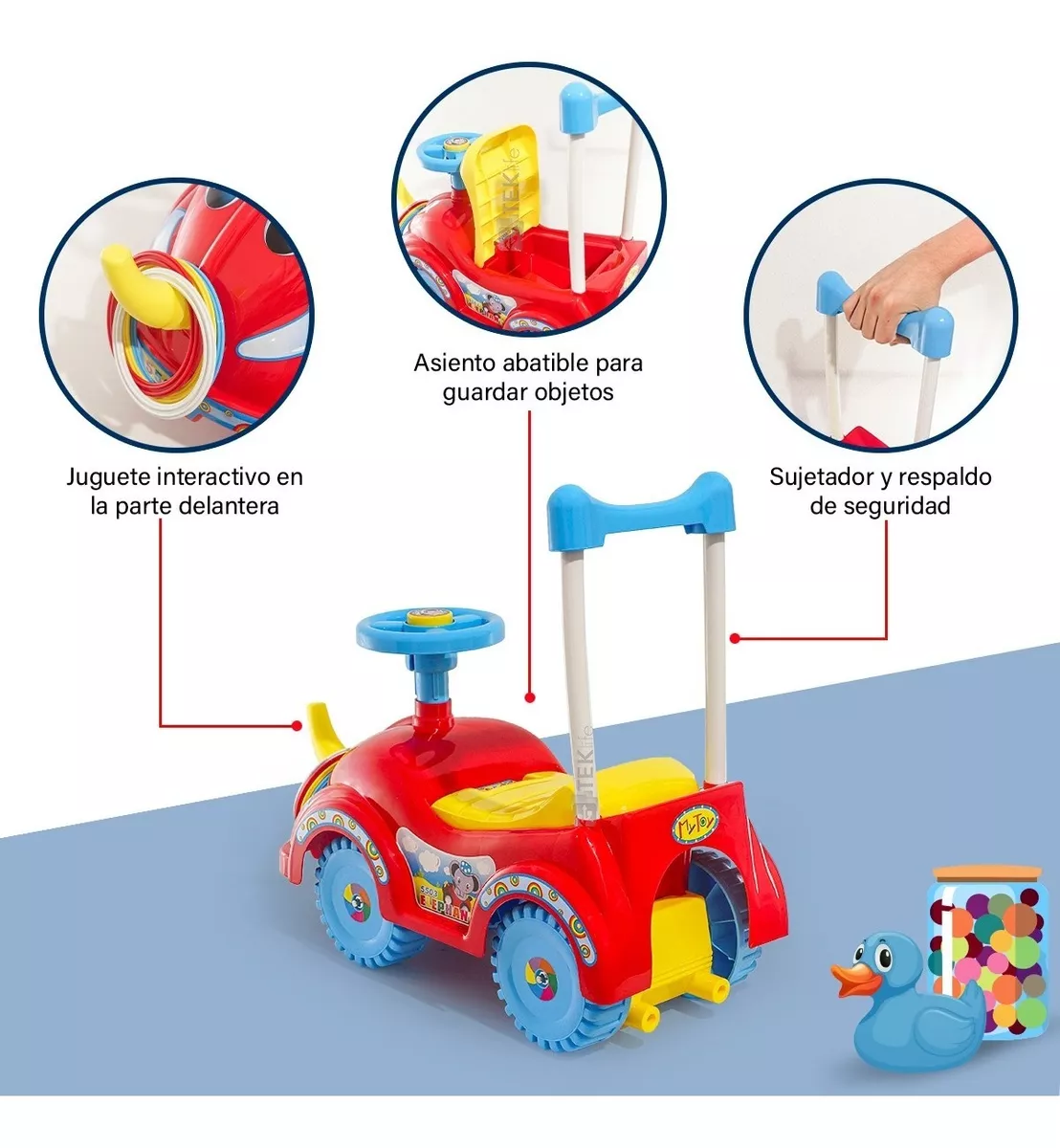 Foto 7 pulgar | Carro Montable Mytoy Elefante Push para Bebe Rojo