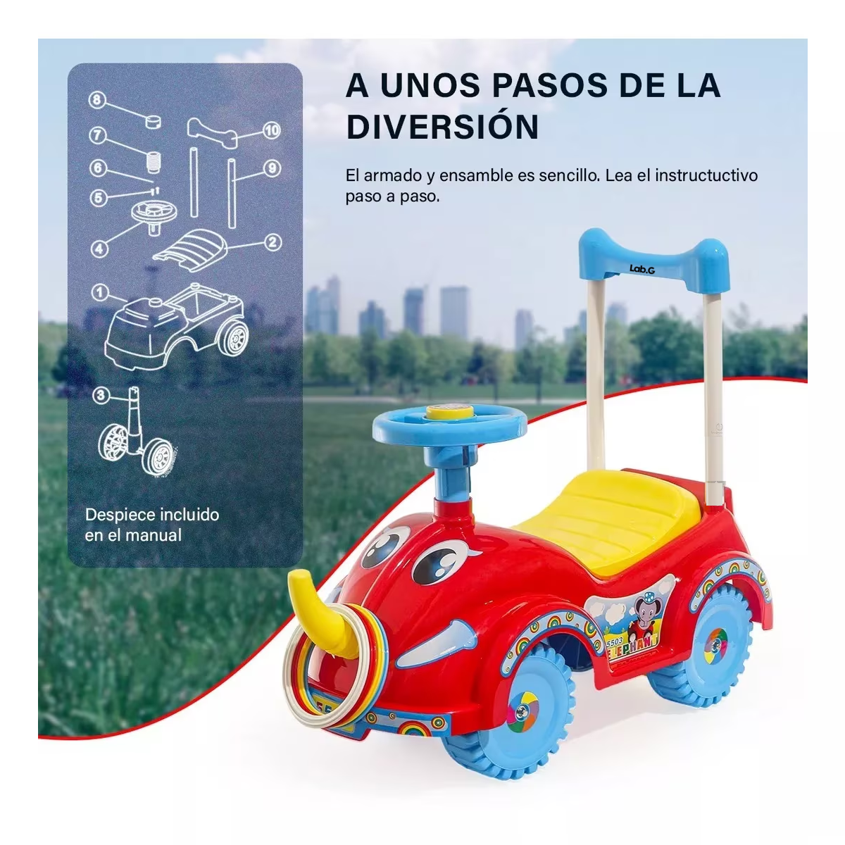 Foto 4 | Carro Montable Para Niños Mytoy Elefante Push Car Rojo