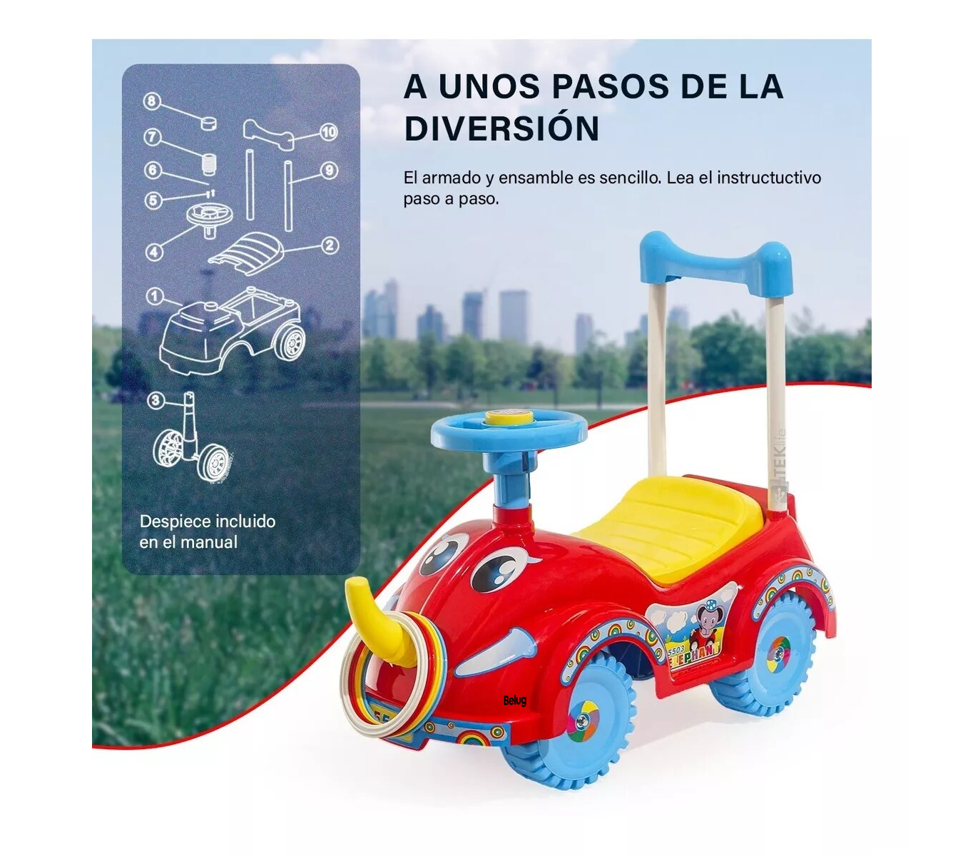 Foto 5 pulgar | Carro Montable Para Niños Mytoy Elefante Push Car Rojo Belug
