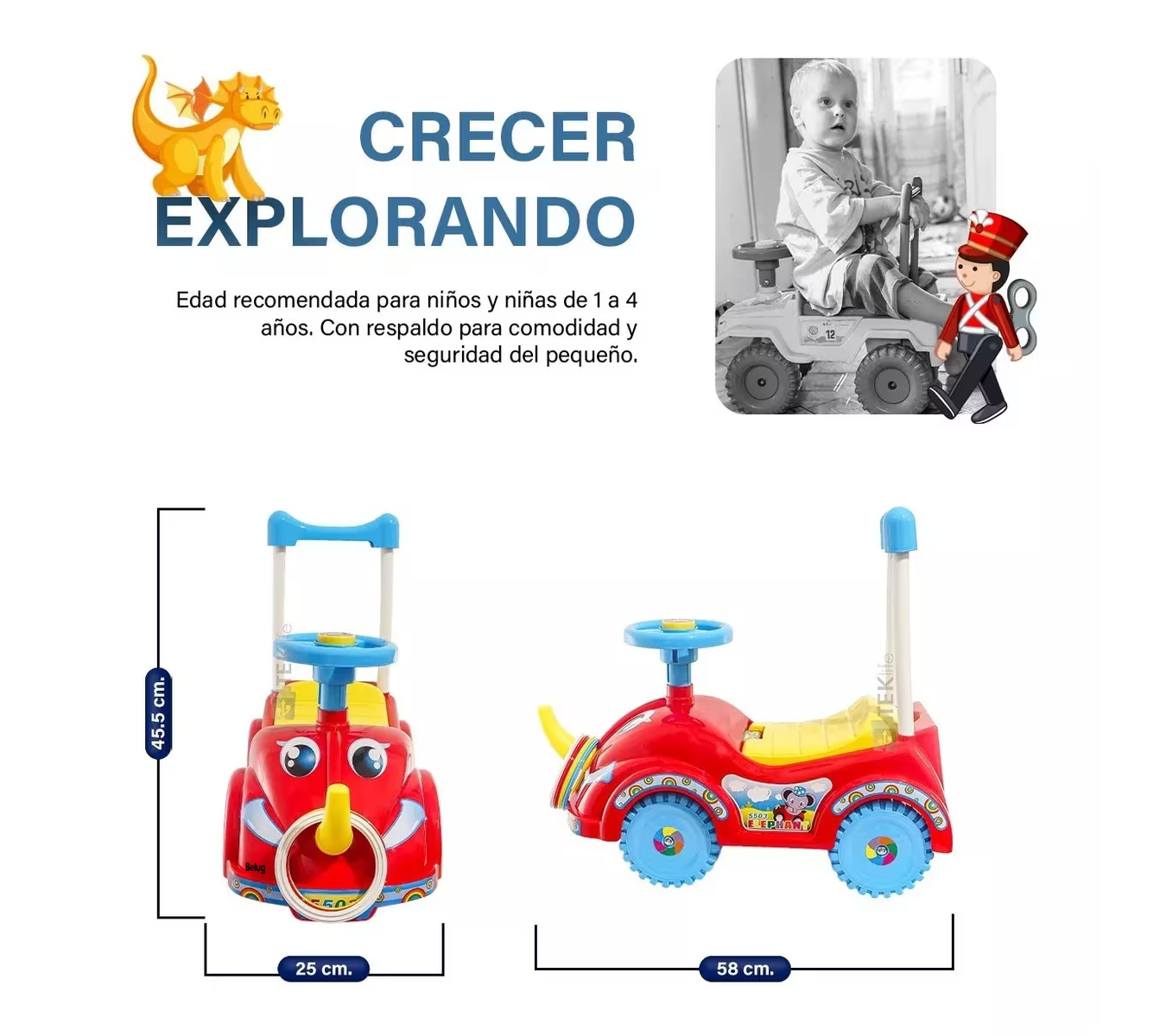 Foto 6 pulgar | Carro Montable Para Niños Mytoy Elefante Push Car Rojo Belug