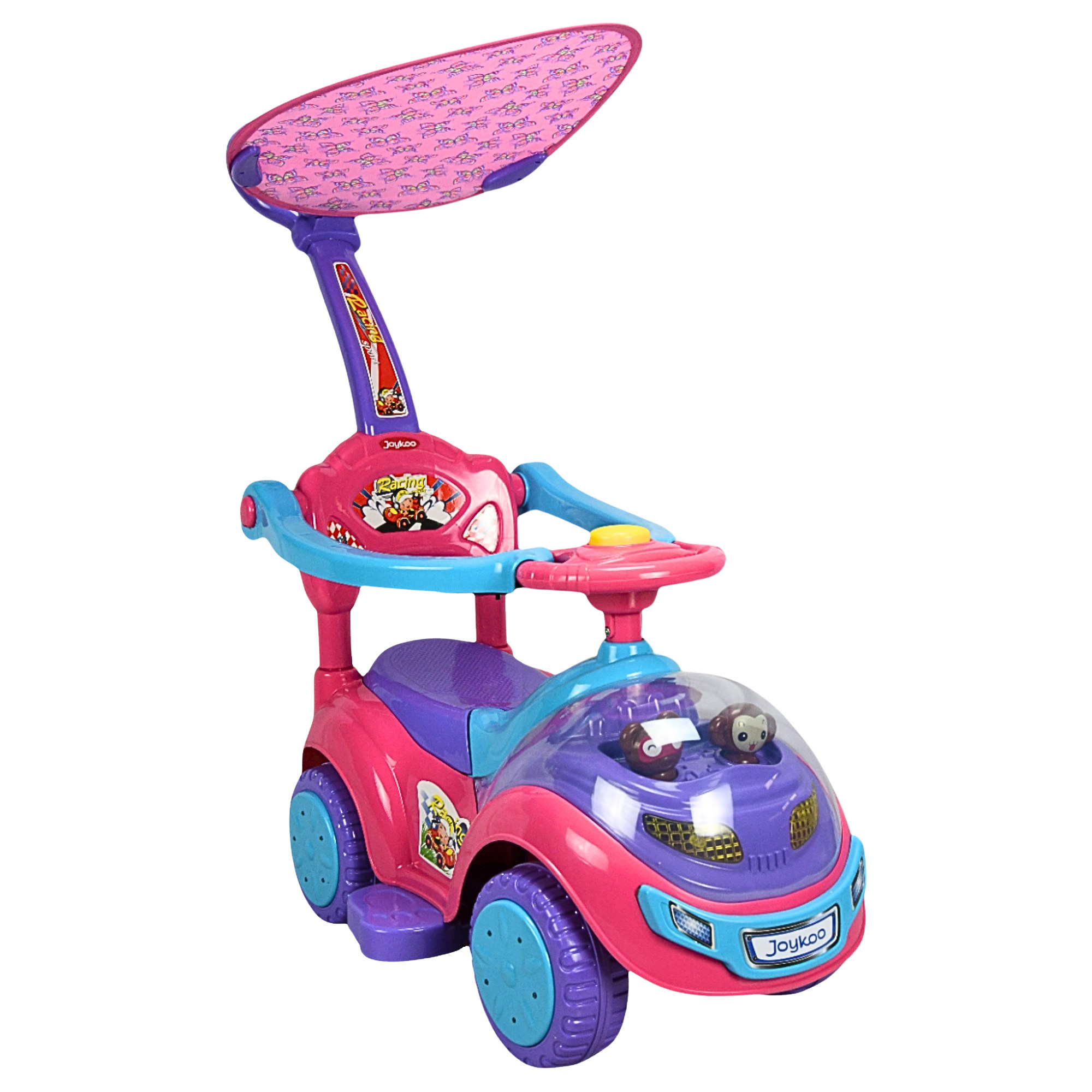 Montable Correpasillos Para Niños Con Luz Y Sonido Bastón Con Toldo Protector - Rosa
