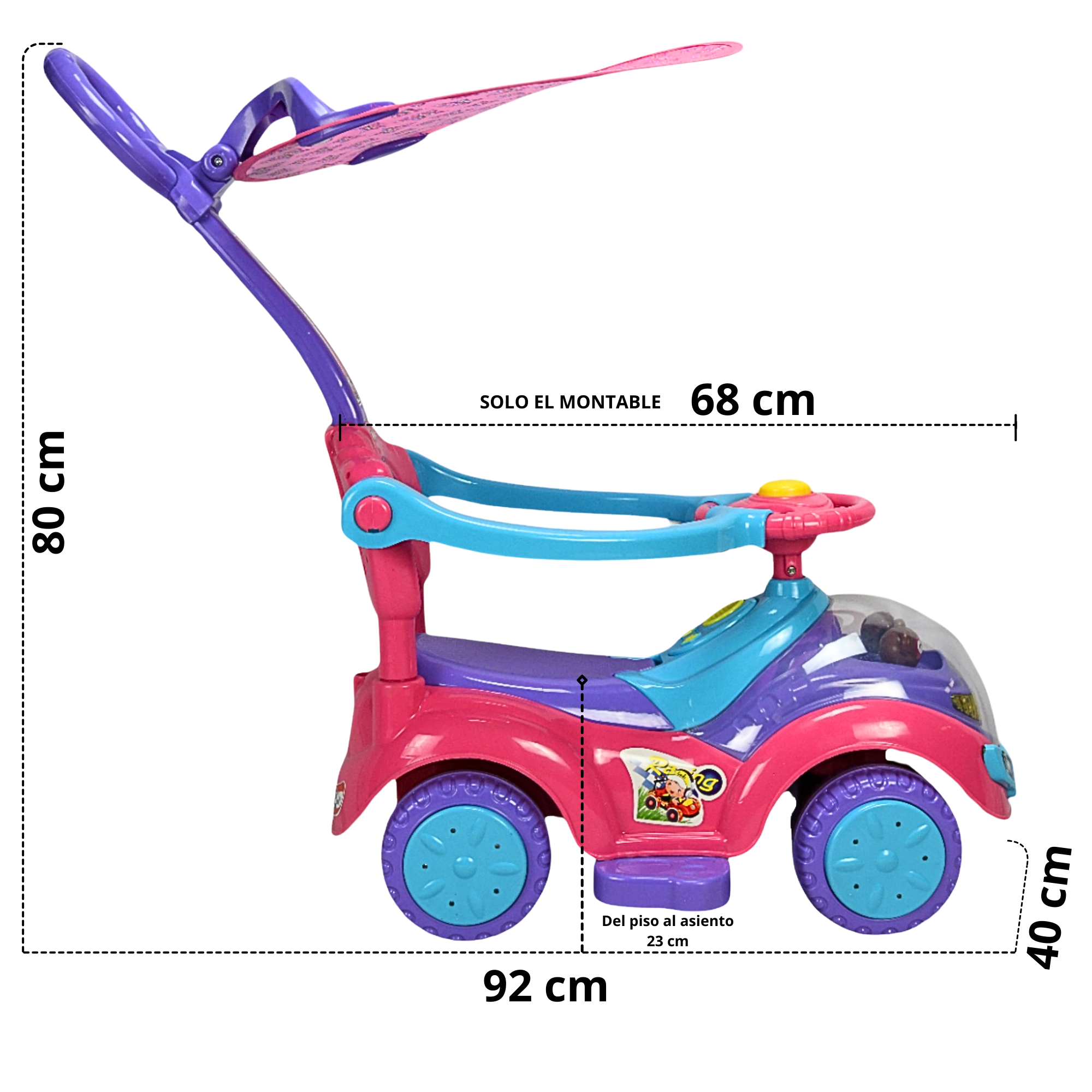 Foto 5 pulgar | Montable Correpasillos Para Niños Con Luz Y Sonido Bastón Con Toldo Protector - Rosa