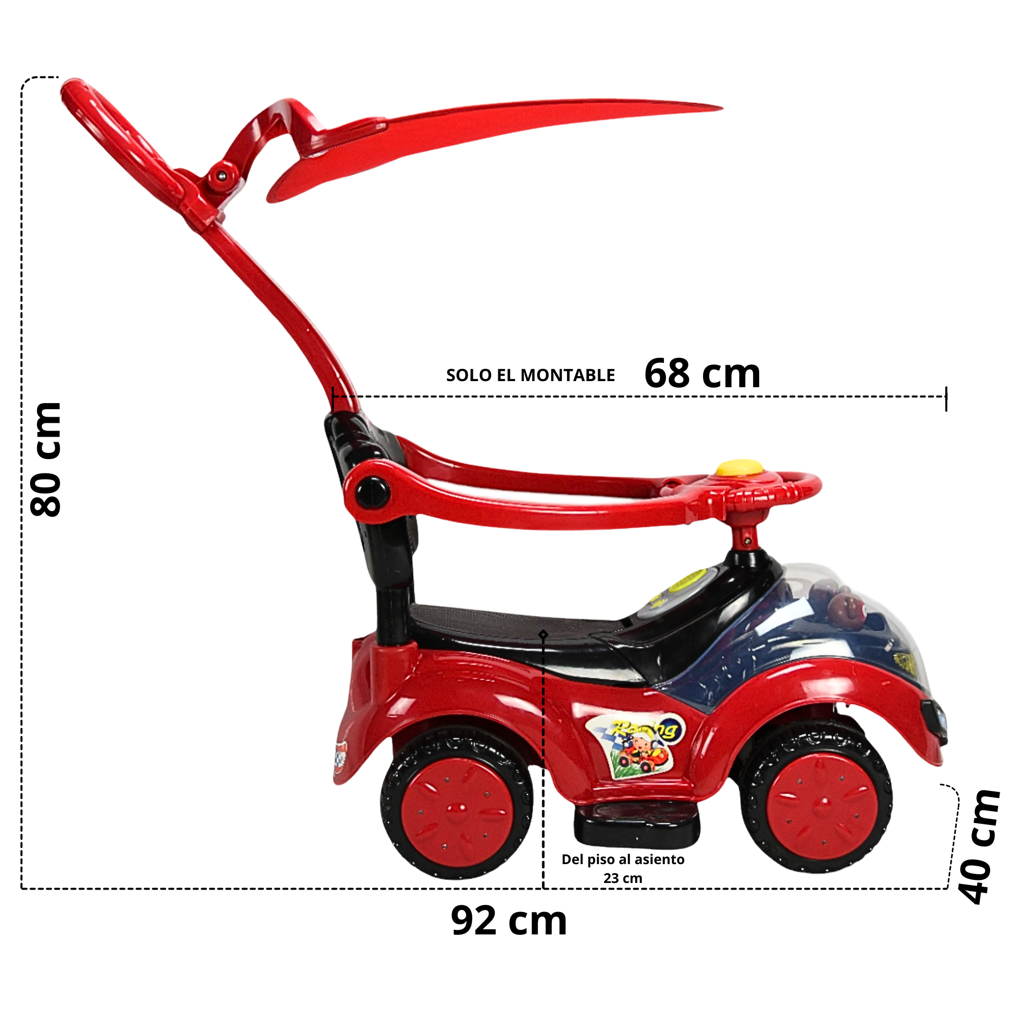 Foto 4 | Montable Correpasillos Para Niños Con Luz Y Sonido Bastón Con Toldo Protector - Rojo