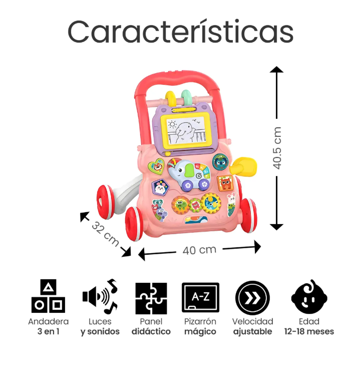 Foto 2 | Andadera Musical Para Bebé Jugete Didáctico Color Rosa
