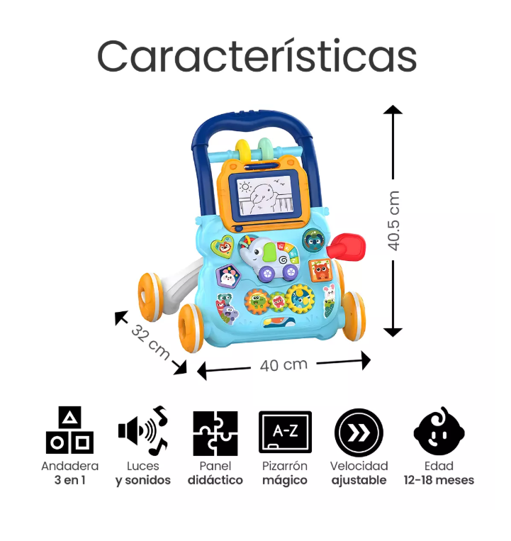 Foto 7 pulgar | Andadera Musical Para Bebé Juguetes Didácticos Y Pizarrón Color Azul