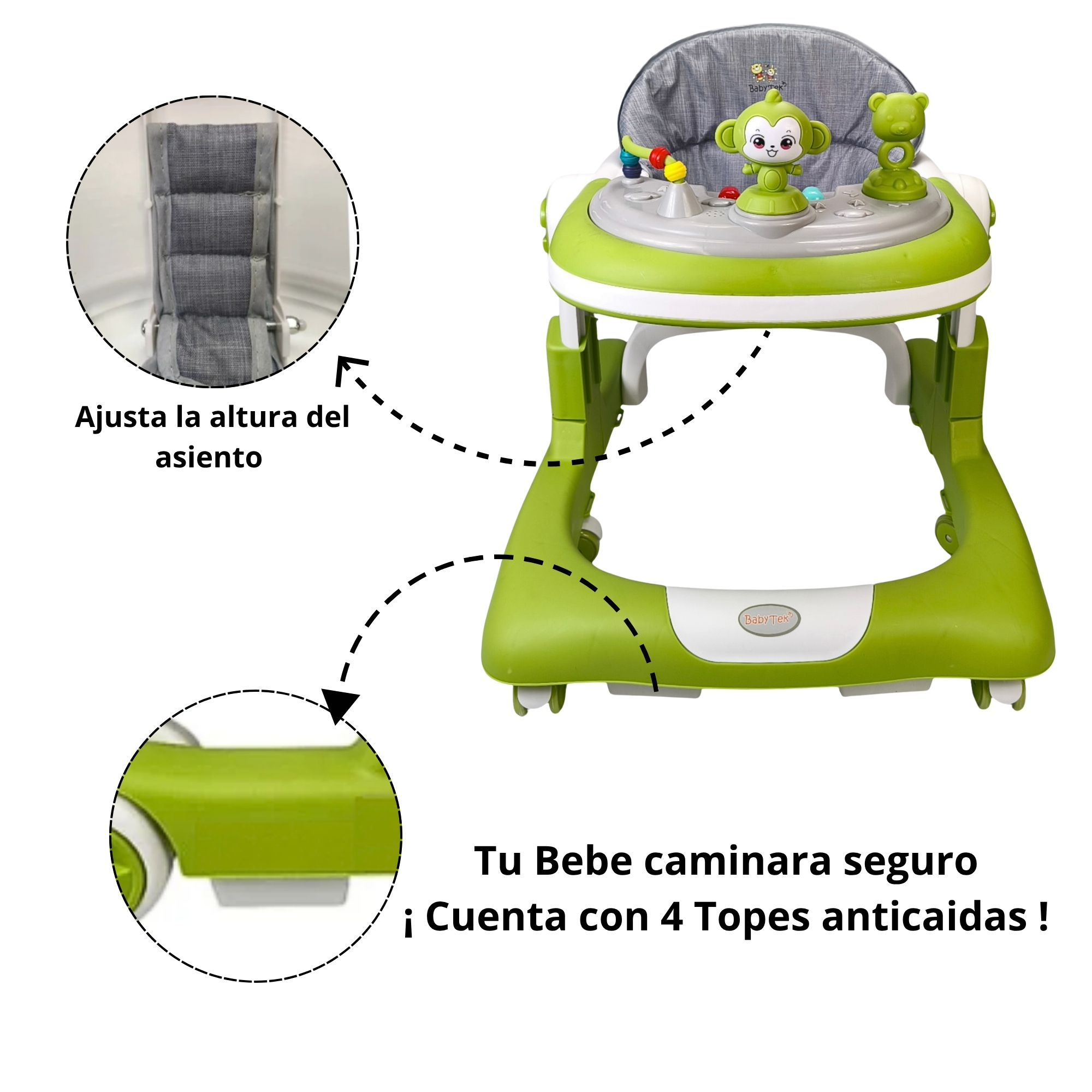 Foto 4 pulgar | Andadera Caminadora 2 En 1 Con Luz Y Sonido Diseño De Changuito - Verde