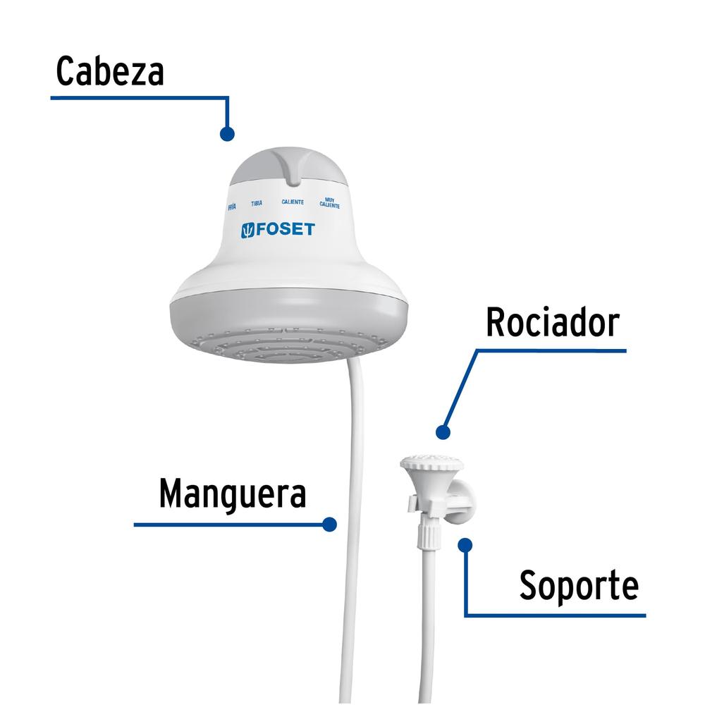 Foto 3 pulgar | Regadera Eléctrica Foset REGEL-6G color Blanco y Gris 4 Temperaturas Amplia